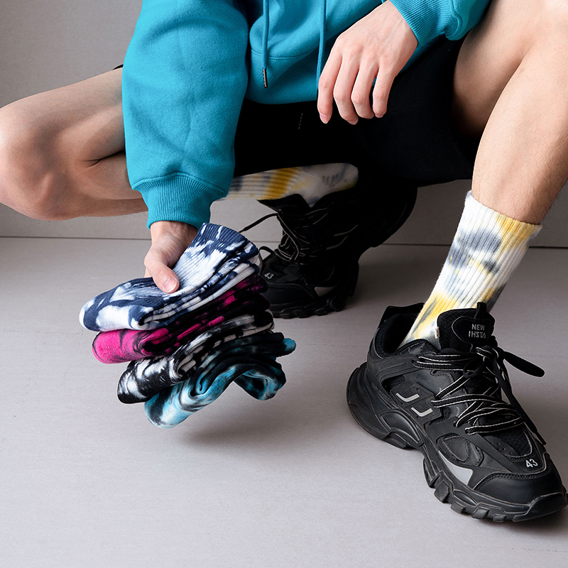 Katoenen sportsokken met tie-dye, halfhoge kuit